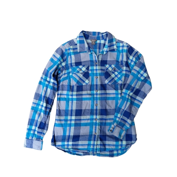 Eddie Bauer Blue Casual Button Down Flannel Shirt - Picture 1 of 7